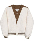 Men's Diamond Lattice Embossed Short Coat – Cotton-Poly Windbreaker, Standing Collar, Cropped Korean Fit, Apricot