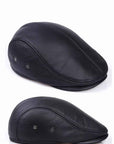 Men's Genuine Leather British Hat – Short Flat Brim Winter Cap, Sizes L–XXL