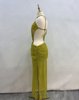 Women's Bohemian Halter Neck Beaded Drawstring Dress