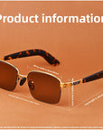 Herren Polarisierte Sonnenbrillen mit Naturkristall – Halbrandlose Titanlegierung UV400-Schutzbrille zum Autofahren und für den Außenbereich