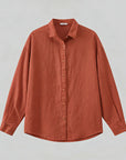 Women's 100% Linen Shirt – Long Sleeve Polo Collar Button-Down