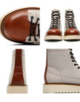 Men's Genuine Leather High-Top Boots – Frosted Cowhide, Lace-Up, Anti-Slip Rubber Sole, EU 38–44, Beige