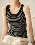 Women's Cotton Striped Camisole Top with Peter Pan Collar