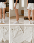 Damenweiße Stretch-Denim-Shorts – Vier-Wege-Stretch Schlankmachende High-Rise Chenille Sommershorts