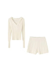 Damen-Strickset mit Kapuzenpullover und Shorts – lässiger Lounge-Anzug mit bauchfreiem Oberteil