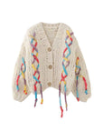 Women's Chunky Knit Cardigan — Hand-Knitted V-Neck Relaxed Fit Sweater