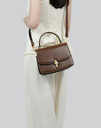 Women's Small Square Handbag – PU Leather Structured Bag with Metal Buckle, Crossbody & Shoulder Strap
