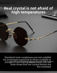 Men's Rimless Crystal Lens Sunglasses – Round Vintage Metal Frame with UV Protection
