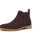 Men's Genuine Cow Suede Chelsea Boots – British Slip-On Mid-Calf Boots with Chunky Heel, EU 39–47