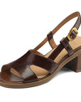Damen-Sandalen aus Spaltleder mit klobigem Absatz
