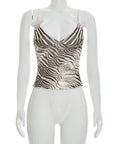 Women's Zebra Print Mesh Slim Fit V-Neck Camisole Top
