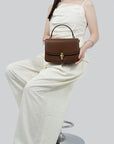 Women's Small Square Handbag – PU Leather Structured Bag with Metal Buckle, Crossbody & Shoulder Strap