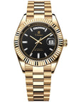 Men's Automatic Calendar Watch – Stainless Steel Mechanical Timepiece with Day-Date Display, Mineral Crystal & Waterproof Design