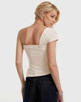 Women’s Beige Apricot Off-Shoulder Sleeveless Slim T-Shirt