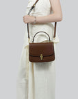 Women's Small Square Handbag – PU Leather Structured Bag with Metal Buckle, Crossbody & Shoulder Strap