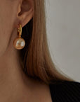 Women's Simple Large Pearl Hoop Earrings – French Style Gold & Silver Plated Minimalist Statement Jewelry