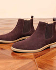 Men's Genuine Cow Suede Chelsea Boots – British Slip-On Mid-Calf Boots with Chunky Heel, EU 39–47