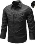 Men's Workwear Utility Shirt – 96% Polyester Long Sleeve, Lapel, 4 Flap Pockets, Loose Fit, M–4XL, 6 Colors