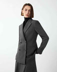 Women's Gray Double-Breasted Suit Jacket – Retro Tailored Office Blazer, Medium Length