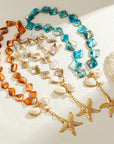 Women’s Irregular Starfish & Shell Pendant Necklace – Boho Beach Clavicle Chain