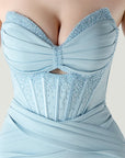 Damen Sexy Korsett-Abendkleid für formelle Anlässe & Partys – Trägerloses Satinperlen-Spitzen-Maxikleid mit schmaler Passform