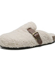 Women's Wool-Lined Genuine Leather Mule Slippers – Retro Thick-Sole Backless Slip-Ons