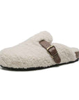 Women's Wool-Lined Genuine Leather Mule Slippers – Retro Thick-Sole Backless Slip-Ons