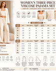 Damen dreiteiliges Viskose-Pyjama-Set – Spaghetti-Top, Langarmjacke & Hose, weiche, atmungsaktive Lounge-Nachtwäsche