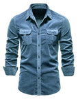 Men's Corduroy Long Sleeve Slim Fit Shirt – Ribbed Cotton Lapel Collar Business Casual Button-Down Top