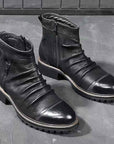 Men's Motorcycle Boots – Reinforced PU Leather, Anti-Slip Rubber Sole, Side Zipper & Buckles, Mid-Calf 30cm