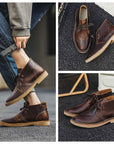 Men's Genuine Leather Vintage Work Boots – Crazy Horse Cowhide, Lace-Up, TPR Sole, Mid-Top Desert Style, EU 39–44