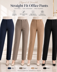 Women's Elastic High Waist Straight Leg Business Pants – Stretch Trousers