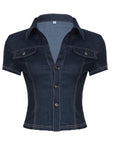 Damen Slim-Fit asymmetrisches Jeans-Cowboyhemd – Kurzarm, Dunkelblau, Größen S–L