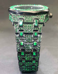 Men's Hip-Hop Full Rhinestone Quartz Watch , Luxury Green Alloy Fashion Timepiece