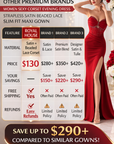 Damen Sexy Korsett-Abendkleid für formelle Anlässe & Partys – Trägerloses Satinperlen-Spitzen-Maxikleid mit schmaler Passform