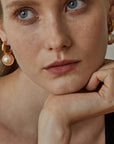 Women's Simple Large Pearl Hoop Earrings – French Style Gold & Silver Plated Minimalist Statement Jewelry