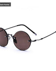 Men's Rimless Crystal Lens Sunglasses – Round Vintage Metal Frame with UV Protection