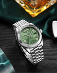 Men's Automatic Calendar Watch – Stainless Steel Mechanical Timepiece with Day-Date Display, Mineral Crystal & Waterproof Design