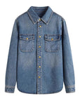 Cowboy-Jeanshemd für Damen – lockere Passform, Knopfleiste, Western-Stil, mit geometrischem Detail, lange Ärmel