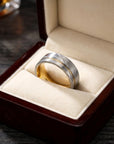 Men's Damascus Steel Ring – 8mm Gold Plated Wide Band Minimalist Statement Ring