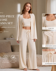 Damen dreiteiliges Viskose-Pyjama-Set – Spaghetti-Top, Langarmjacke & Hose, weiche, atmungsaktive Lounge-Nachtwäsche
