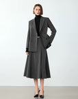 Veste de costume croisée grise pour femme – Blazer de bureau style rétro, longueur moyenne