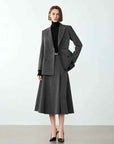 Women's Gray Double-Breasted Suit Jacket – Retro Tailored Office Blazer, Medium Length