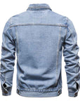 Men's Slim-Fit Lightweight Blue Jacket – Minimal Lapel, No Collar, Solid Color