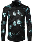Herren 3D-Hemd mit Blumenmuster – Stretch-Slim-Fit Urban Hemd mit Revers