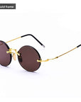 Men's Rimless Crystal Lens Sunglasses – Round Vintage Metal Frame with UV Protection