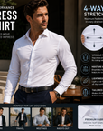Men's Wrinkle-Free 4-Way Stretch Business Casual Long Sleeve Shirt
