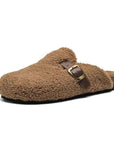 Women's Wool-Lined Genuine Leather Mule Slippers – Retro Thick-Sole Backless Slip-Ons