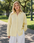 Women's 100% Linen Shirt – Long Sleeve Polo Collar Button-Down