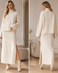 Women's Loose Sweater & Split Long Skirt Set – Viscose Two-Piece for Spring, Autumn & Winter
